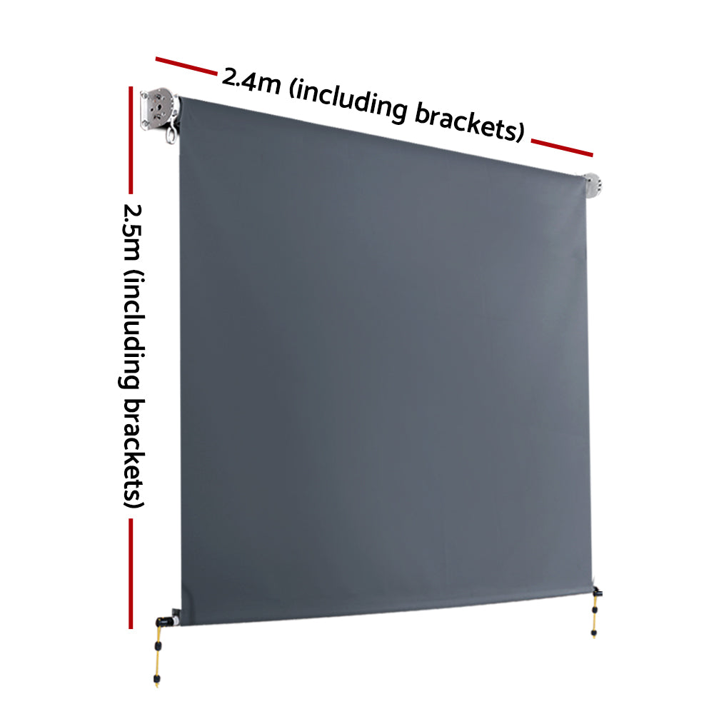 Instahut Outdoor Blinds Blackout Roll Down Awning Window Shade 2.4X2.5M Grey