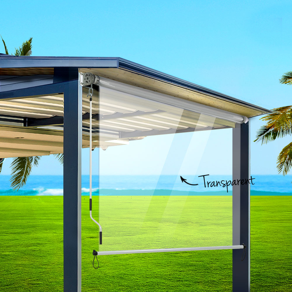 Instahut Outdoor Blinds Transparent Roll Down Awning Window Shade 1.2X2.4M