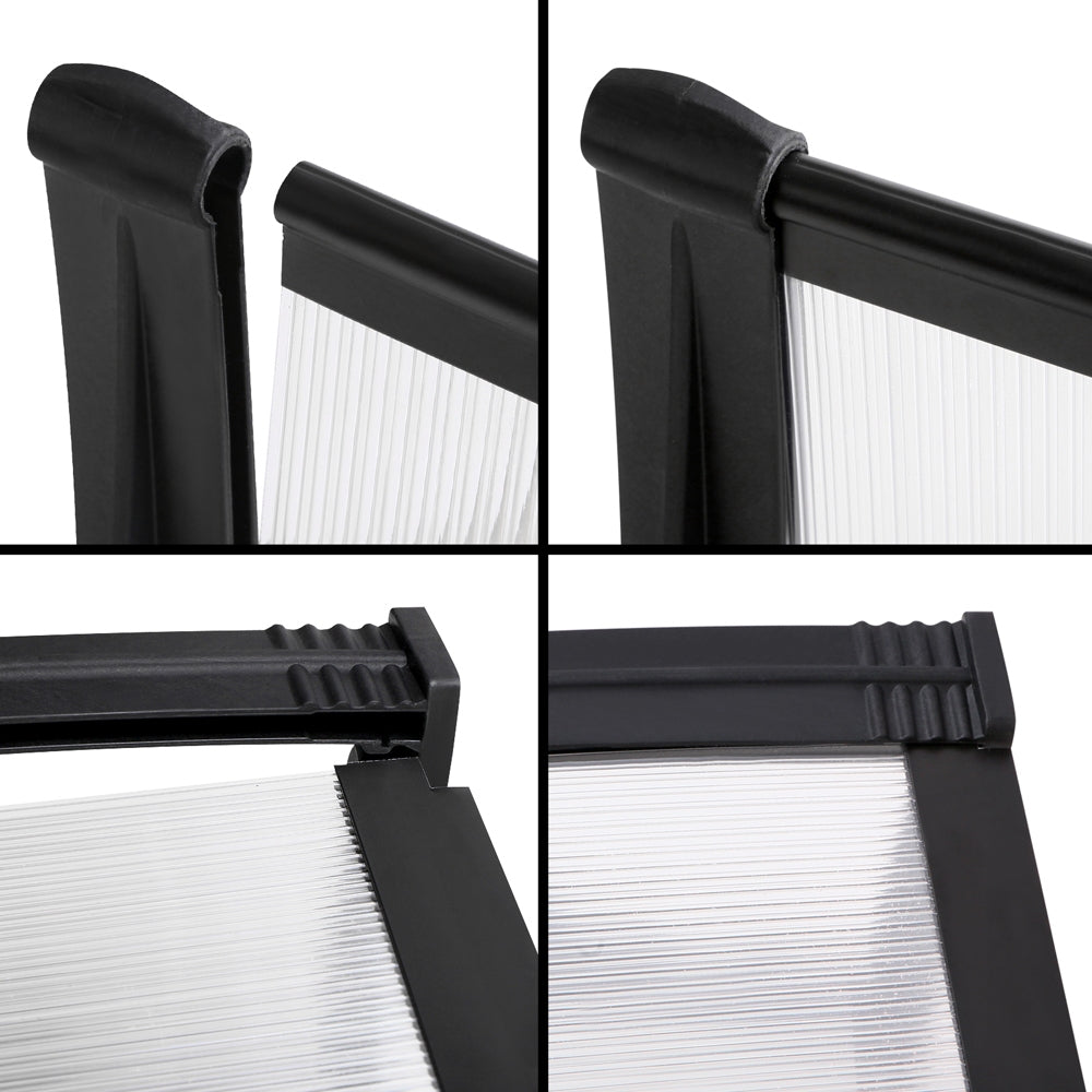 Instahut Window Door Awning Canopy 1mx2m Transparent Sheet Black Plastic Frame