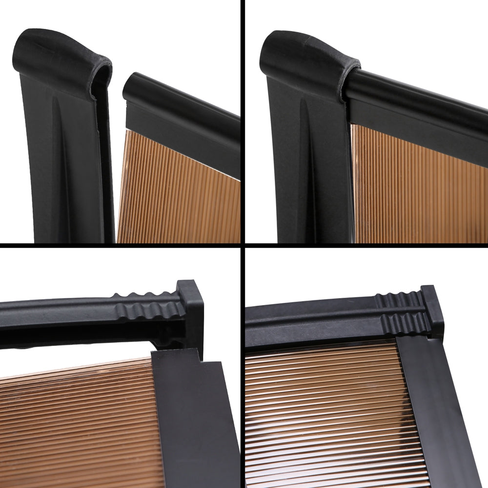 Instahut Window Door Awning Canopy 1mx2m Brown Sheet Black Plastic Frame