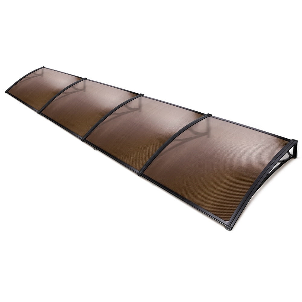 Instahut Window Door Awning Canopy 1mx4m Brown Sheet Black Plastic Frame