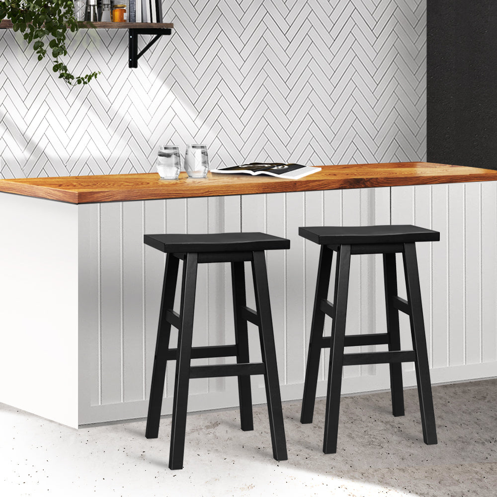 Artiss 2x Bar Stools Kitchen Counter Stools Wooden Chairs Black x2