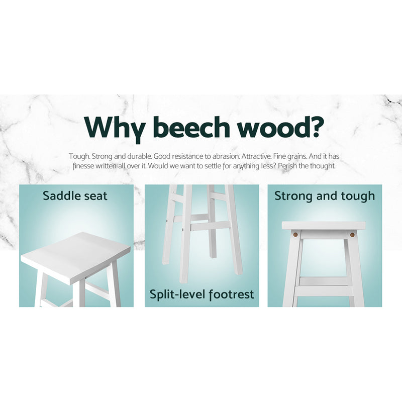 Artiss Set of 2 Beech Wood Bar Stools - White