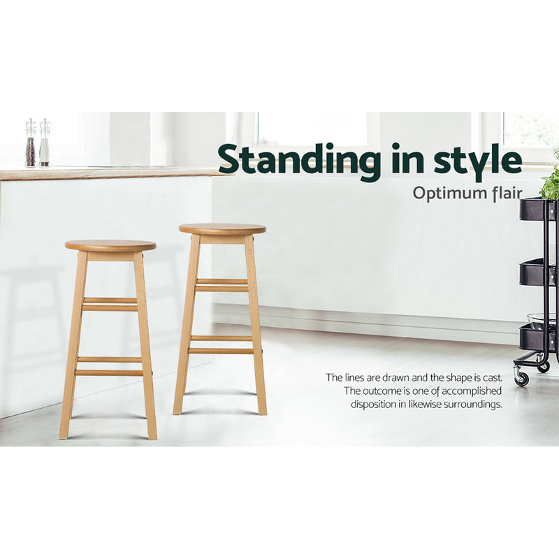Artiss 2x Bar Stools Round Chairs Wooden Nature