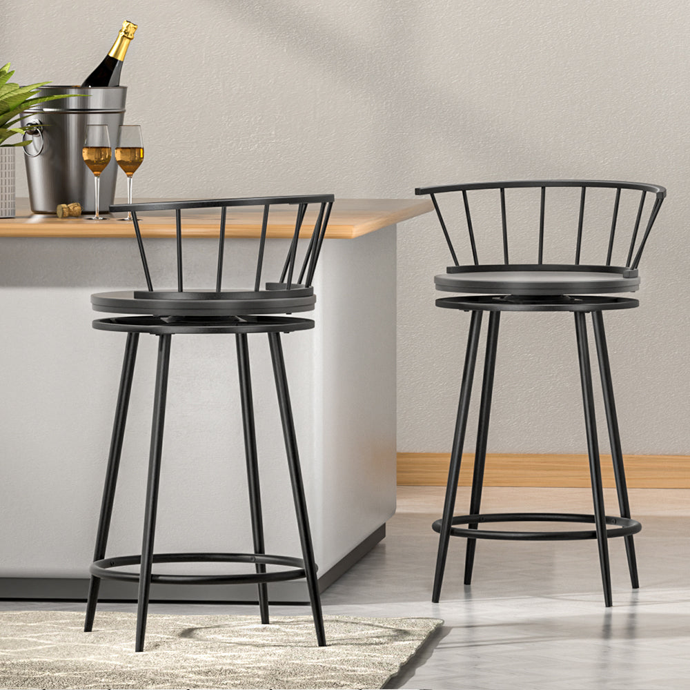 2x Swivel Bar Stools, Steel Frame, Wood Seat, Artiss