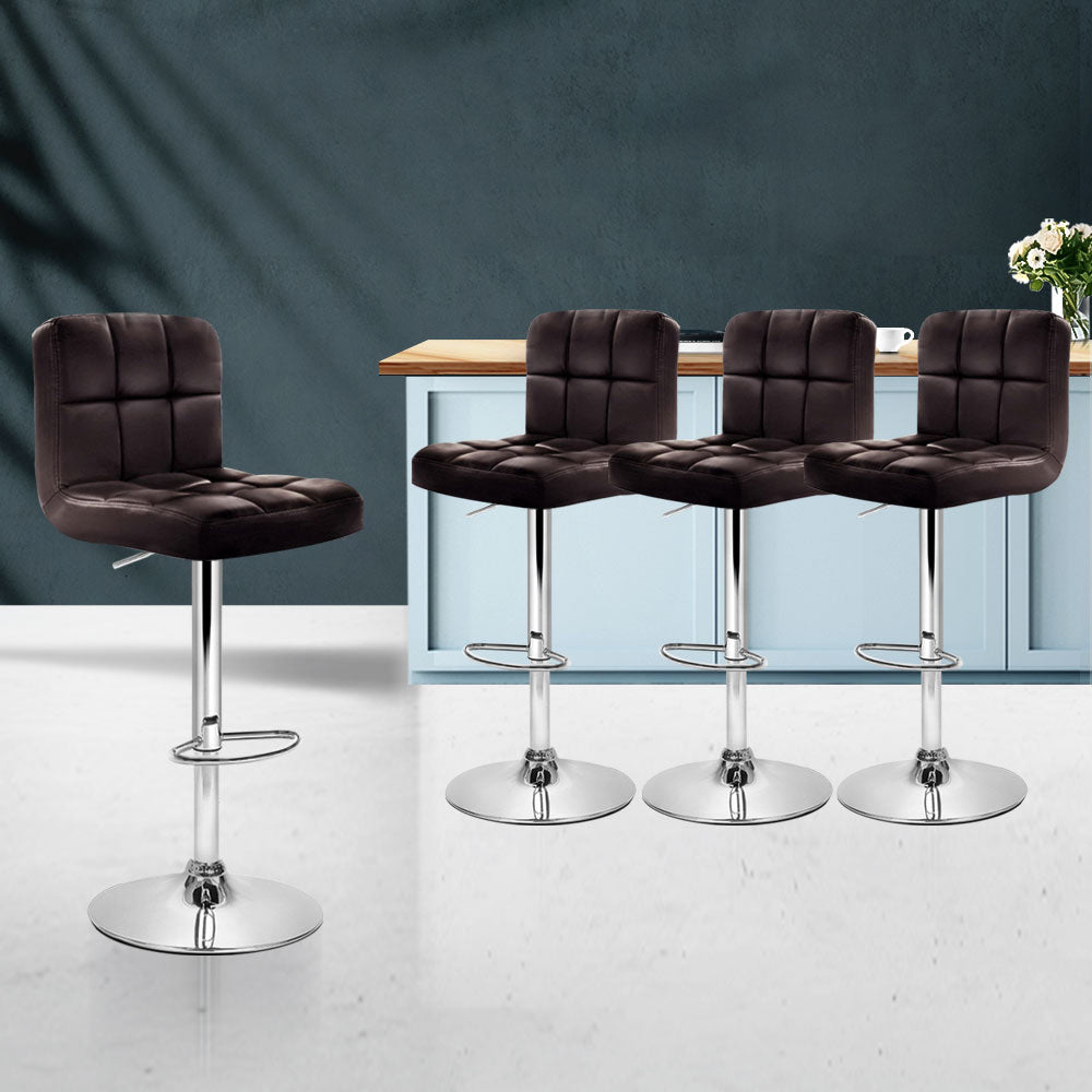 Artiss 4x Bar Stools Leather Gas Lift Brown