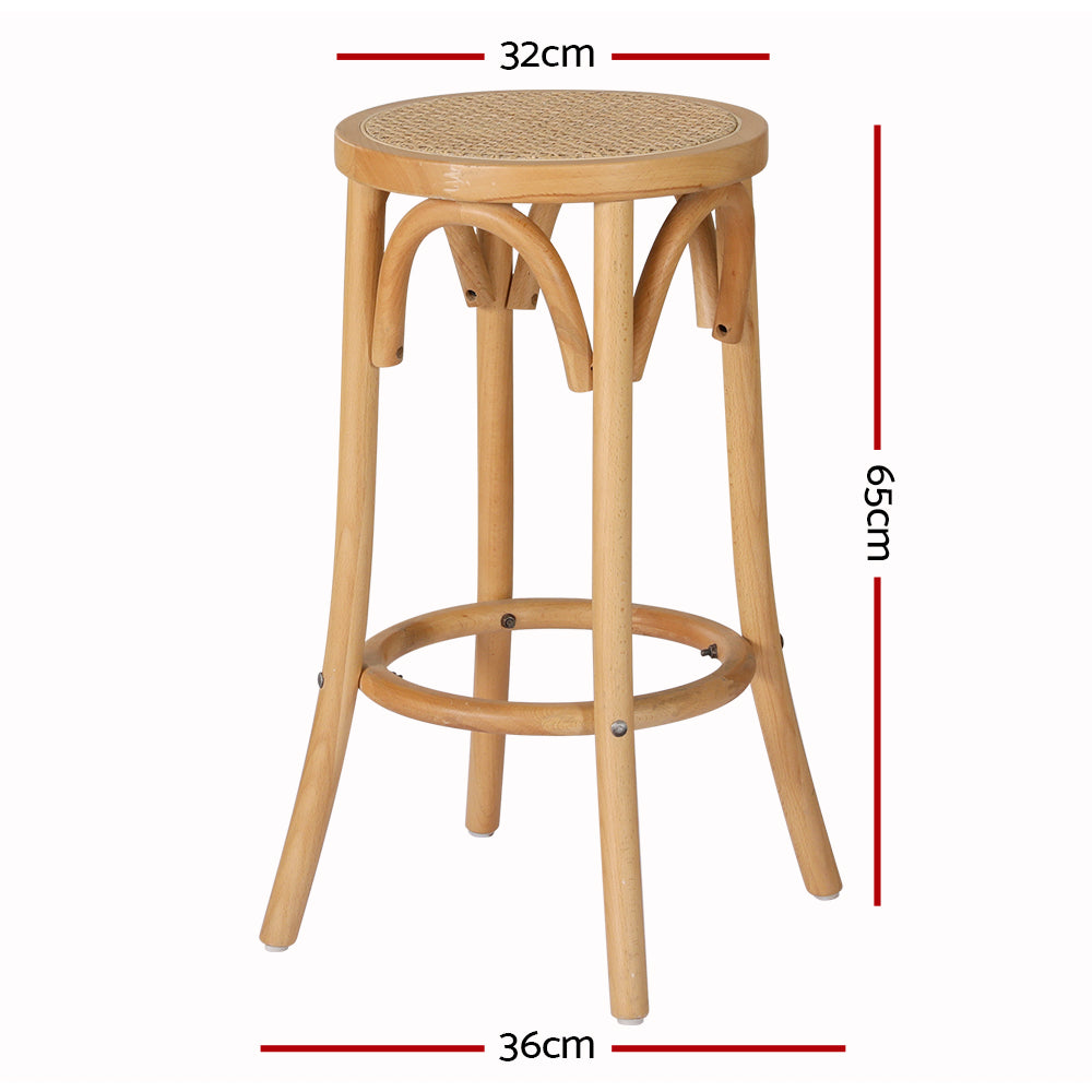 Rattan Seat Bar Stools, Beech Wood Frame, 150kg, Artiss