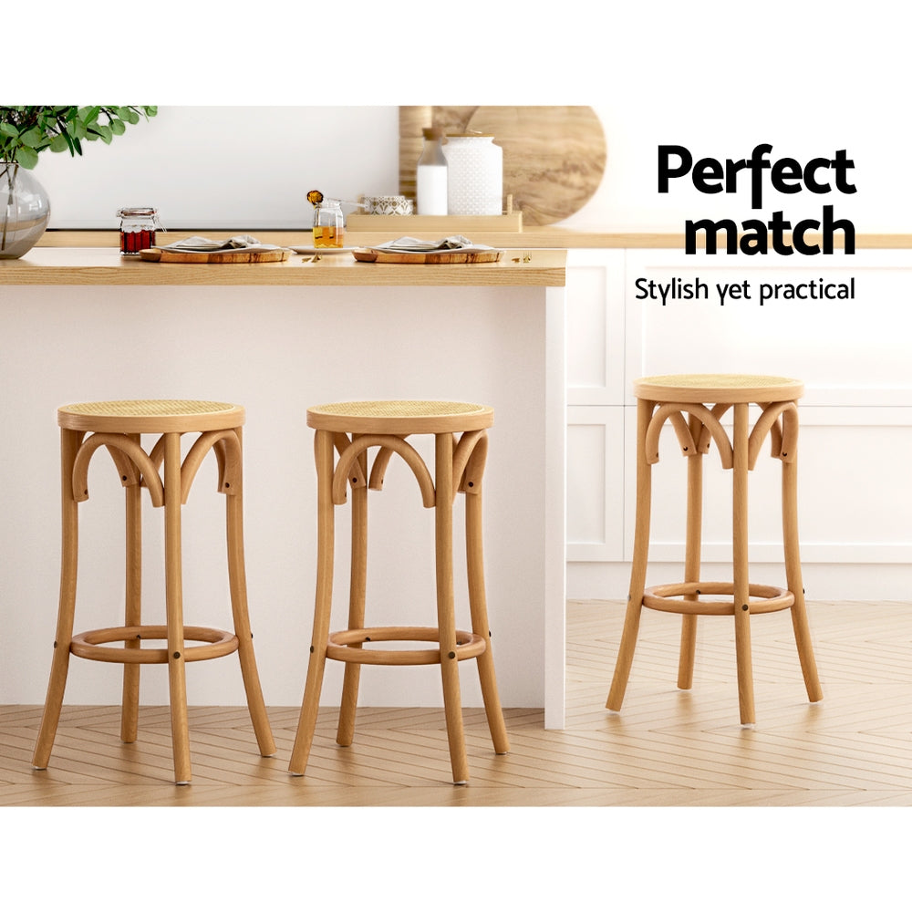 Rattan Seat Bar Stools, Beech Wood Frame, 150kg, Artiss