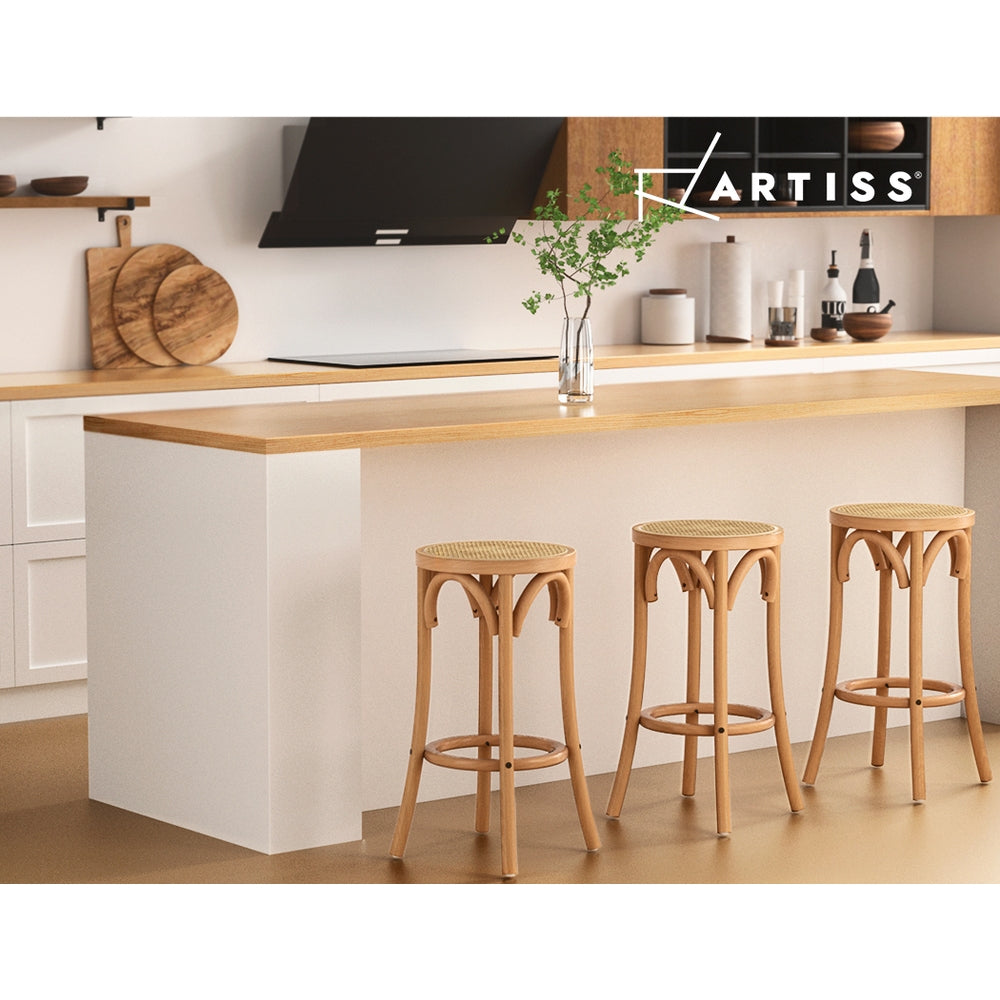 Artiss 2x Bar Stoosl Rattan Seat Wooden