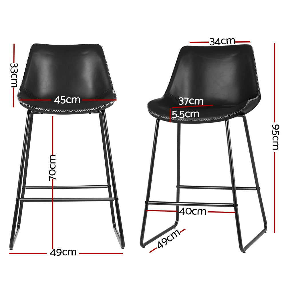 Artiss Bar Stools Kitchen Counter Barstools Leather Metal Chairs Black x2