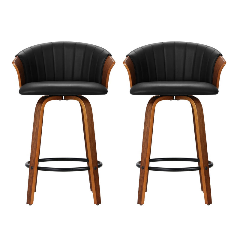 Artiss Set of 2 Bar Stools Kitchen Stool Wooden Chair Swivel Chairs Leather Black