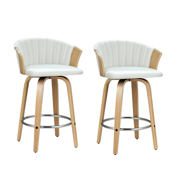 Artiss Set of 2 Bar Stools Kitchen Stool Wooden Chair Swivel Chairs Leather White