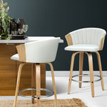 Swivel Bentwood Bar Stools, PU Leather, White x2 - Artiss