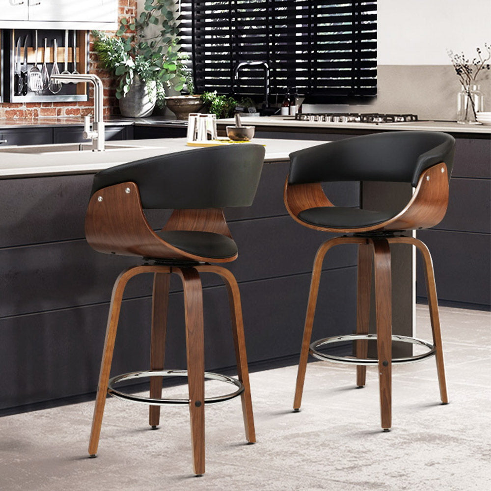 Rotatable PU Leather Bar Stools with Footrest, Set of 2 - Artiss