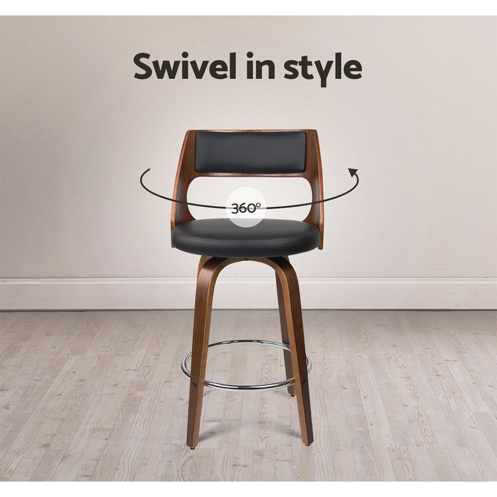 Artiss 2x Bar Stools Swivel Leather Chair 65cm