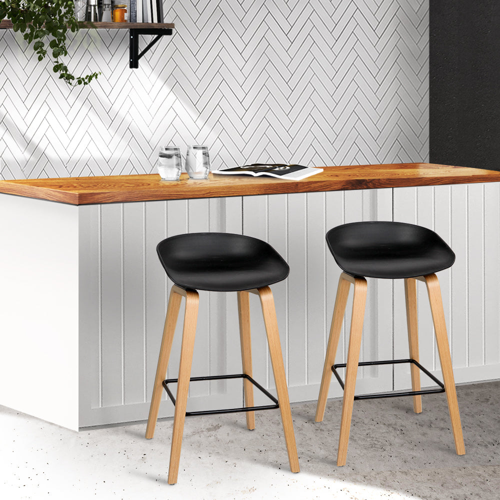 Elegant Wooden Bar Stools with Plastic Seat, 2x - Artiss