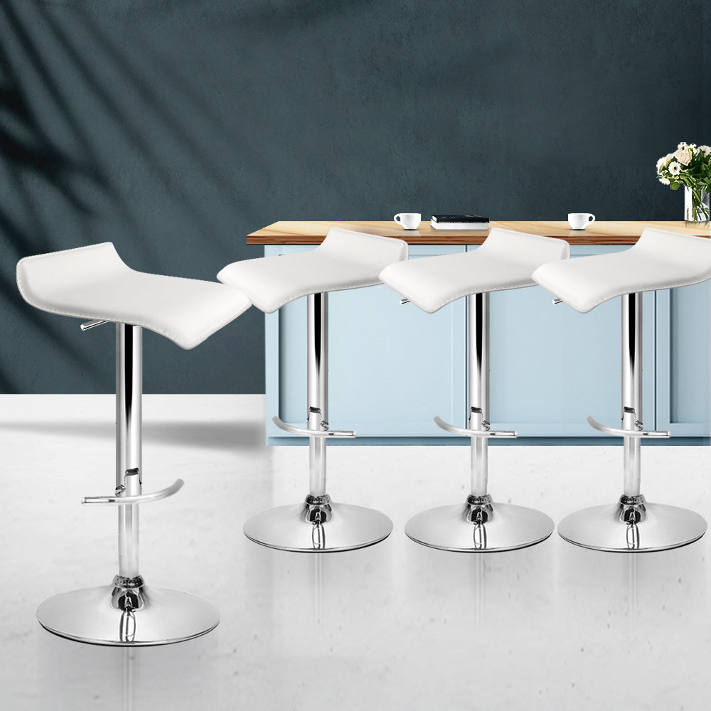 Adjustable PU Leather Bar Stools, 4x Set, White - Artiss