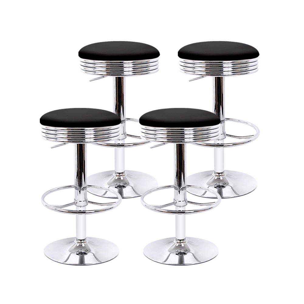 Artiss 4x Bar Stools Leather Padded Gas Lift Silver