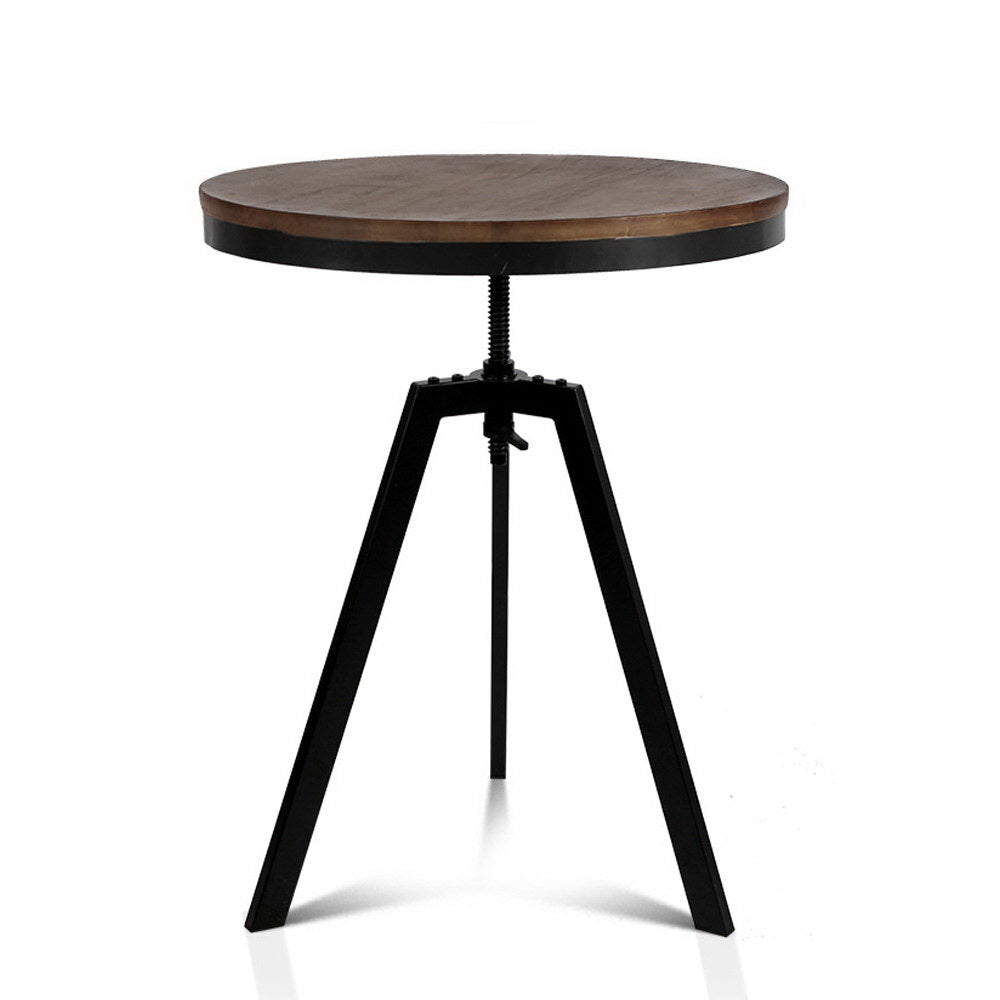 Adjustable Industrial Round Bar Table, Elm Wood, Artiss