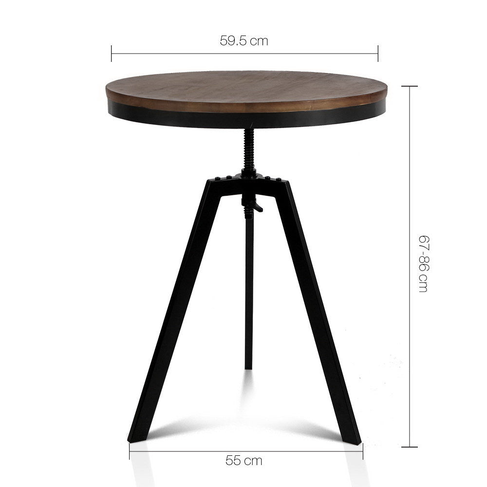 Adjustable Industrial Round Bar Table, Elm Wood, Artiss