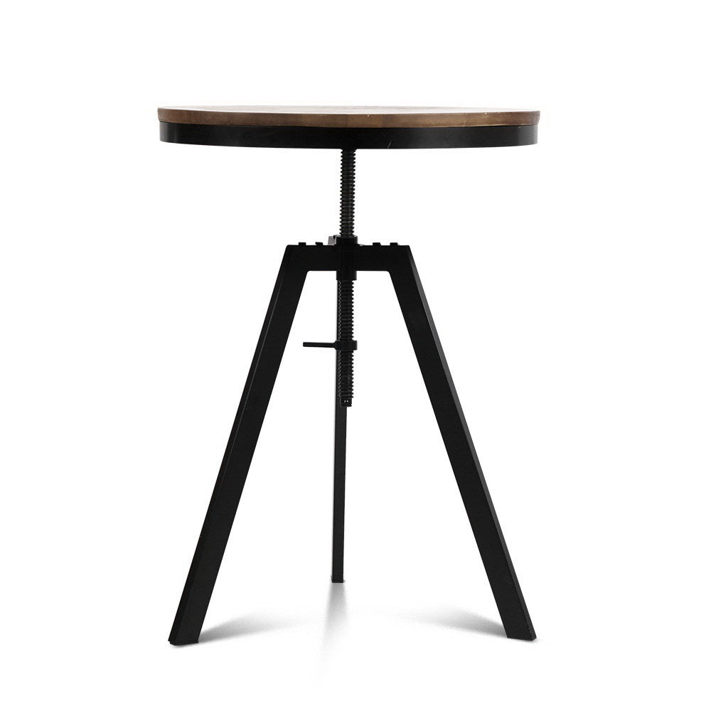 Adjustable Industrial Round Bar Table, Elm Wood, Artiss