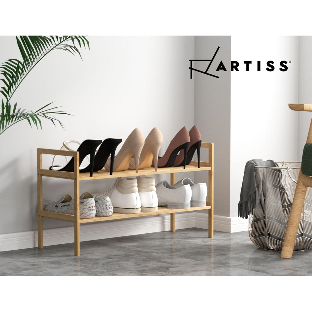 Artiss Shoe Rack Bamboo Storage Cabinet 2 Tiers Portable Organizer Shelf Pine