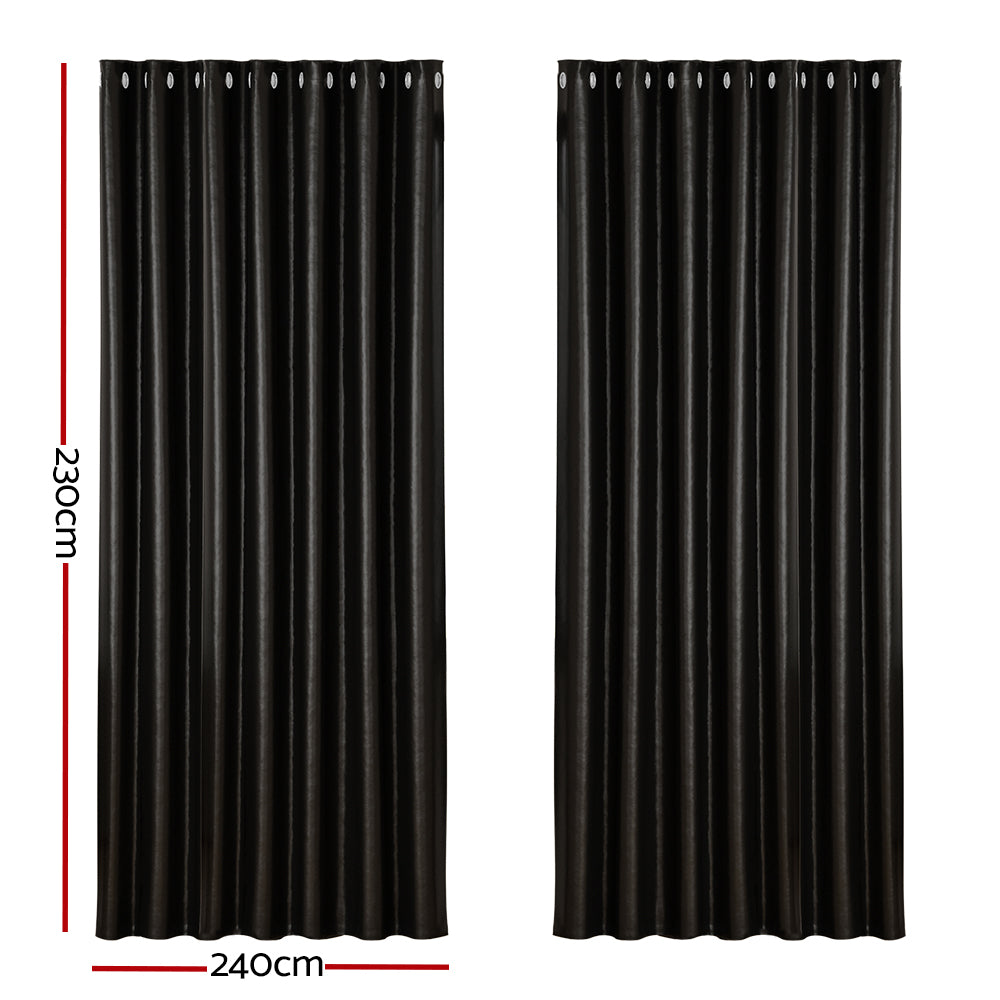 Artiss 2X Blockout Curtains Eyelet 240x230cm Black Shine