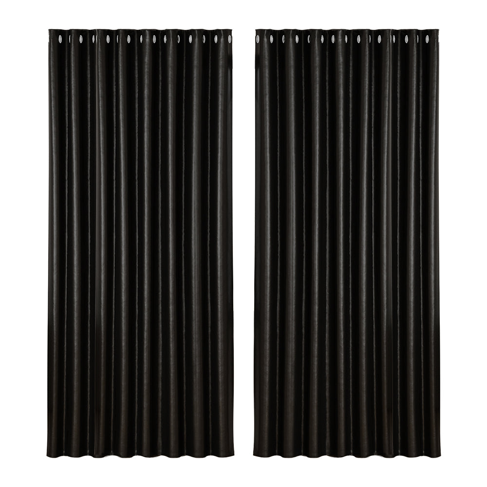 Artiss 2X Blockout Curtains Eyelet 300x230cm Black Shine