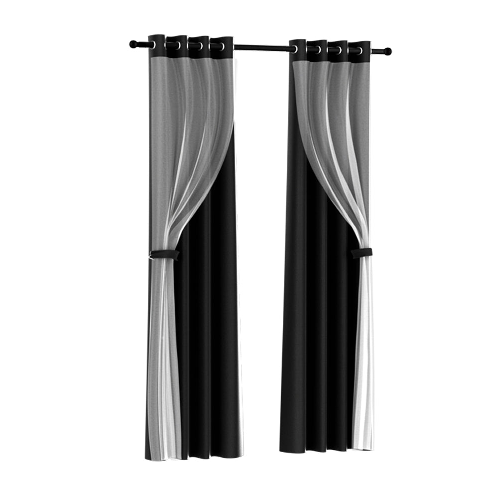 Artiss 2X 132x160cm Blockout Sheer Curtains Black