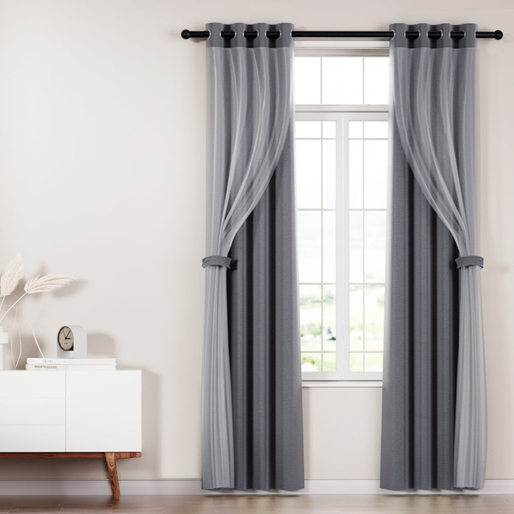 Artiss 2X 132x242cm Blockout Sheer Curtains Charcoal