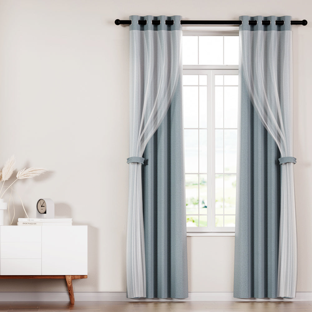 Artiss 2X 132x242cm Blockout Sheer Curtains Light Grey