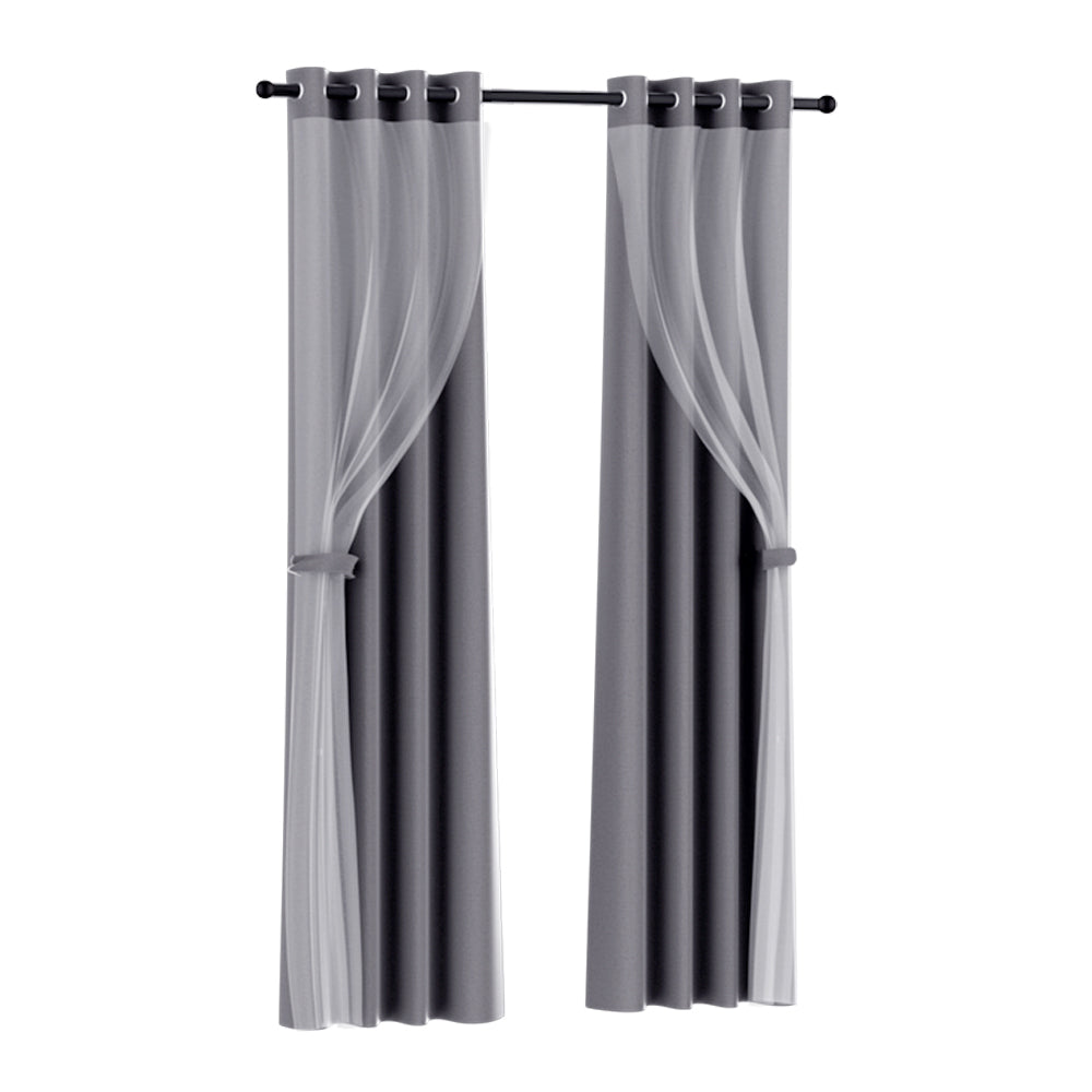 Artiss 2X 132x274cm Blockout Sheer Curtains Charcoal