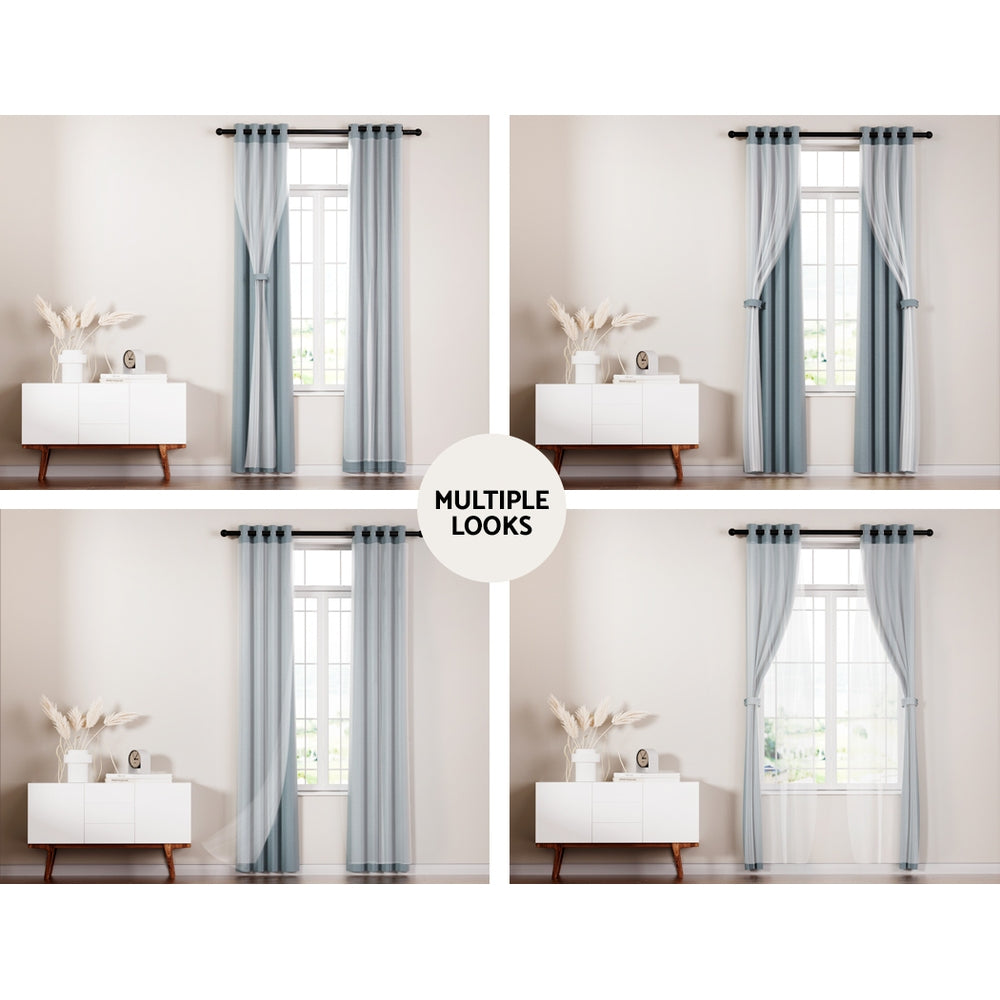 Artiss 2X 132x274cm Blockout Sheer Curtains Light Grey