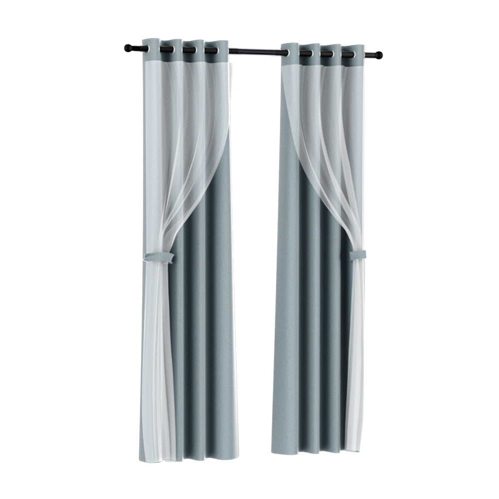 Artiss 2X 132x304cm Blockout Sheer Curtains Light Grey