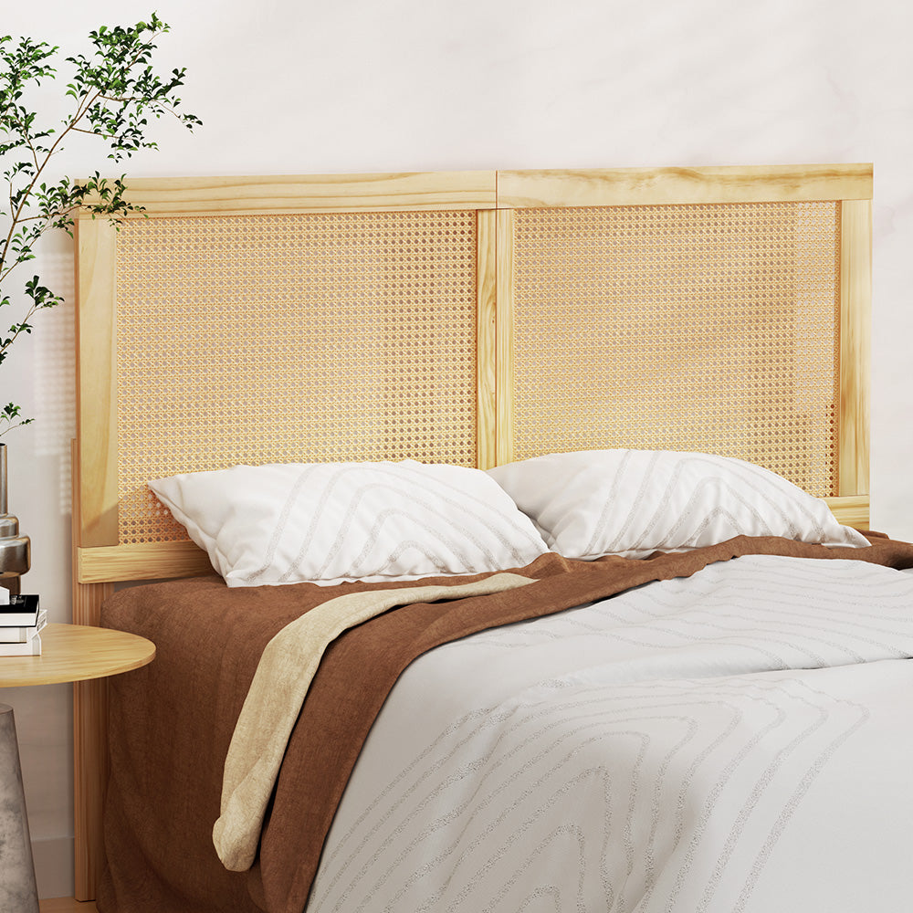 Rustic Rattan & Pine Double Bed Headboard - Artiss