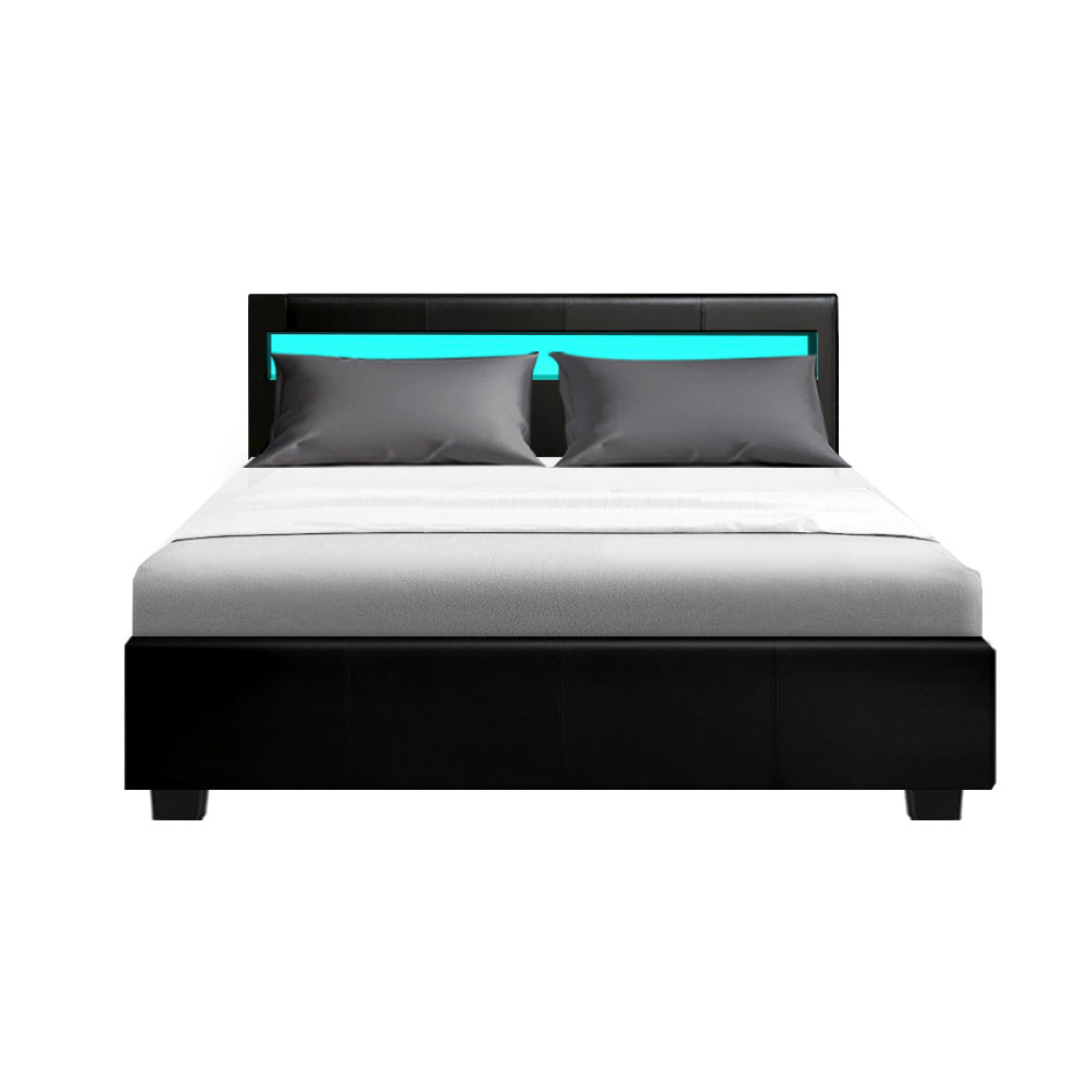 Artiss Bed Frame Double Size LED Gas Lift Black COLE