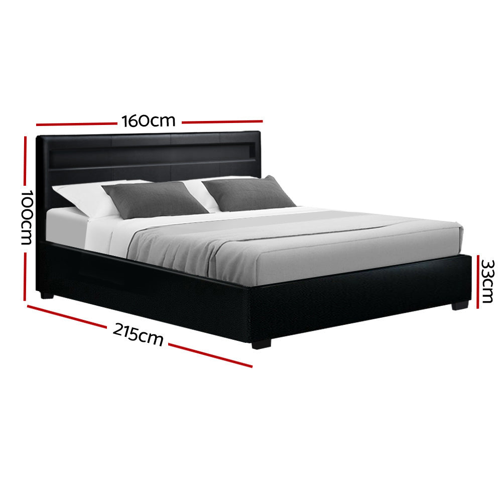 Artiss Bed Frame Queen Size LED Gas Lift Black COLE