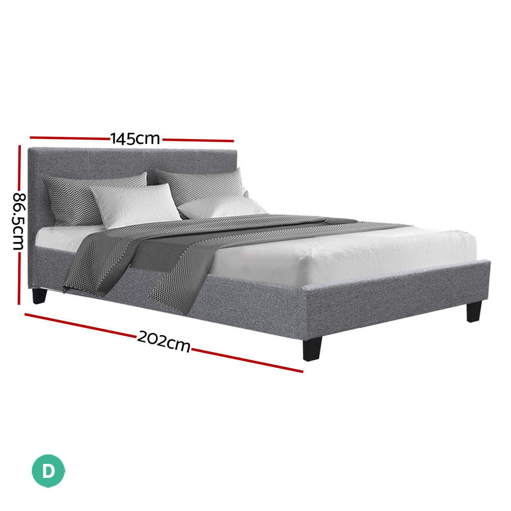 Grey Faux Linen Double Bed Frame w/ Wood & Metal - Artiss