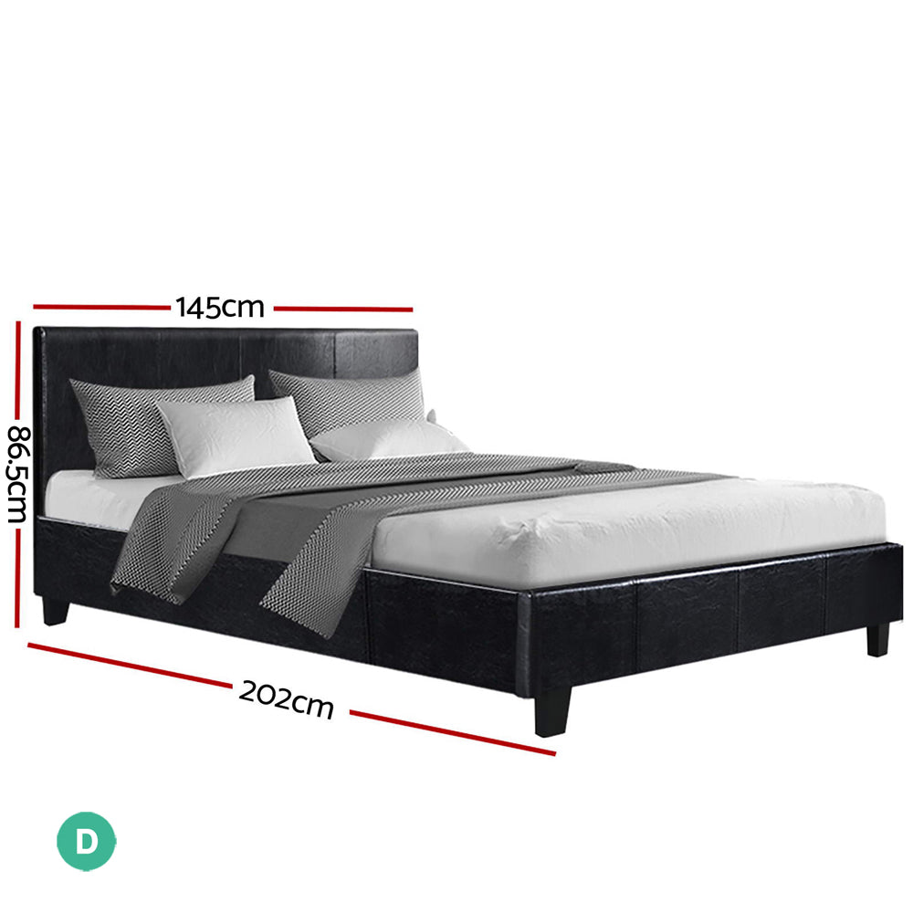 Premium PVC Leather Double Bed Frame w/ Headboard - Artiss