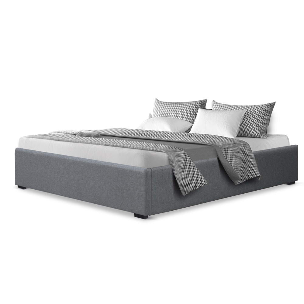 Gas Lift Queen Bed Frame with Storage, Steel, Grey - Artiss