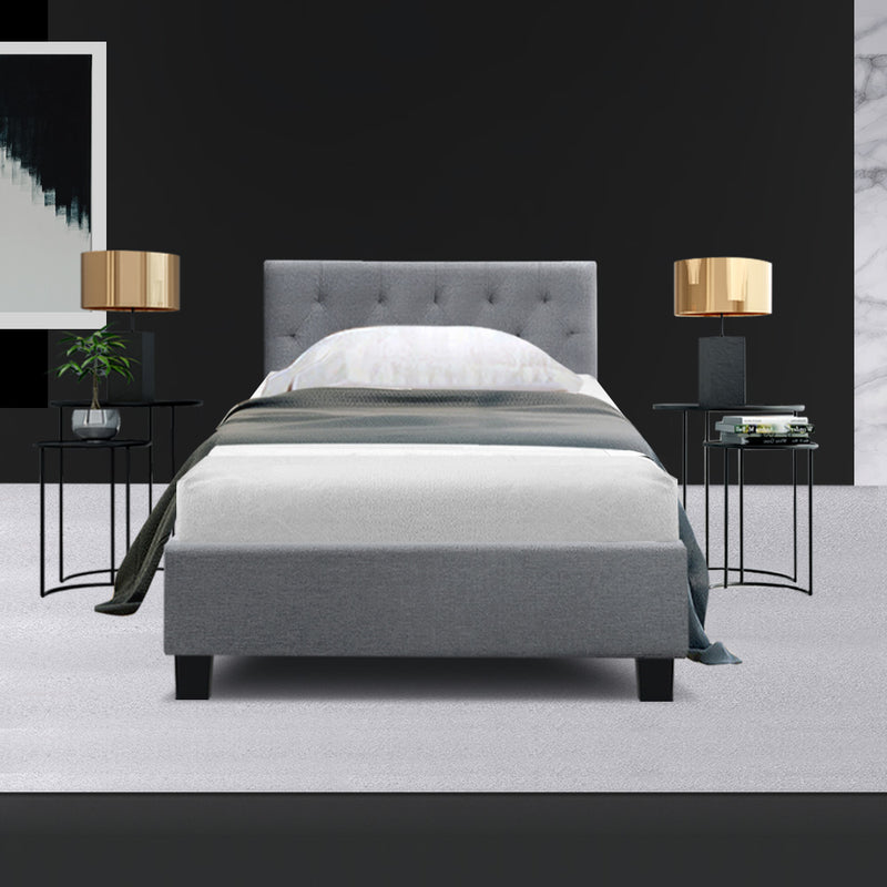 Artiss Vanke Bed Frame Fabric- Grey Single