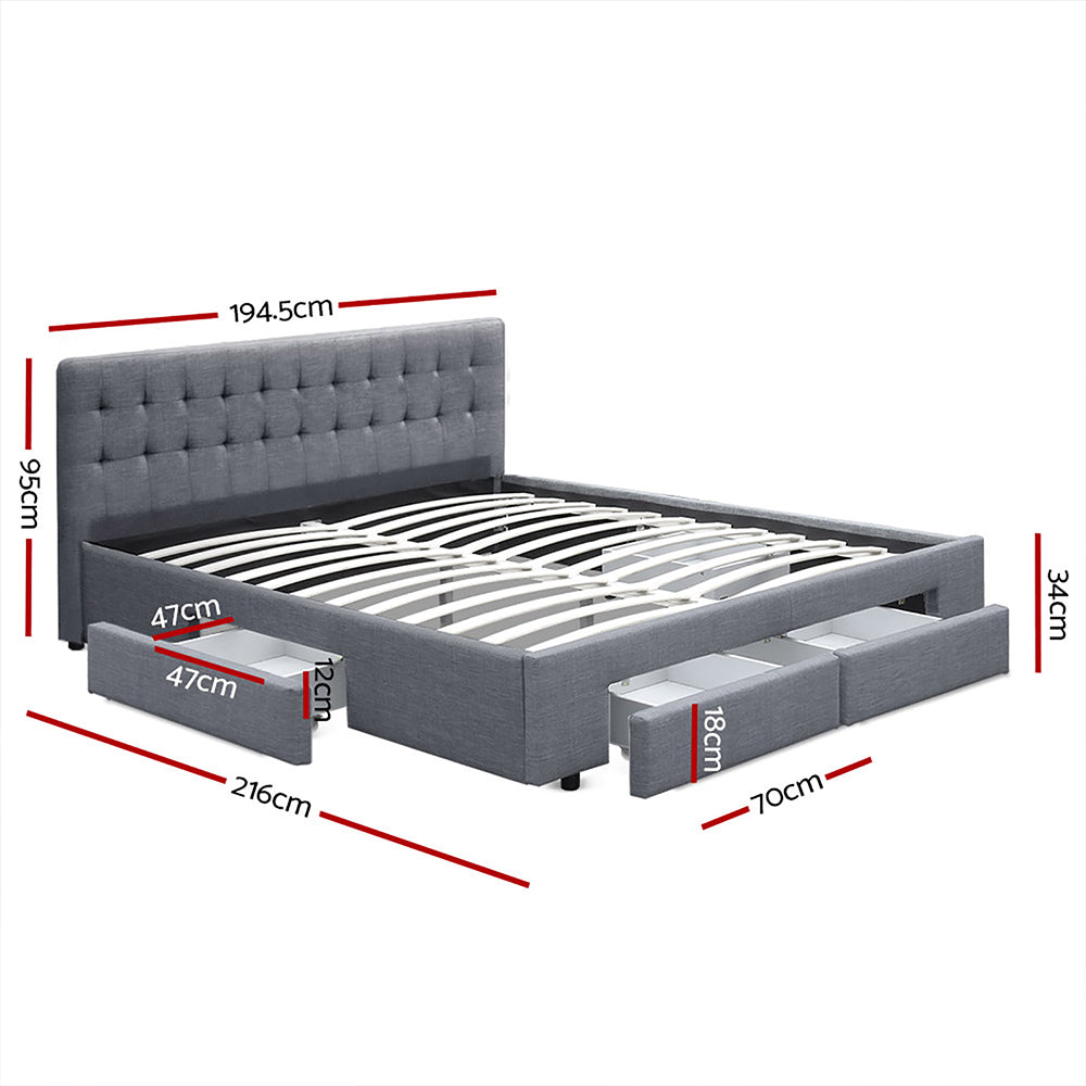 Artiss Bed Frame King Size with 4 Drawers Grey AVIO
