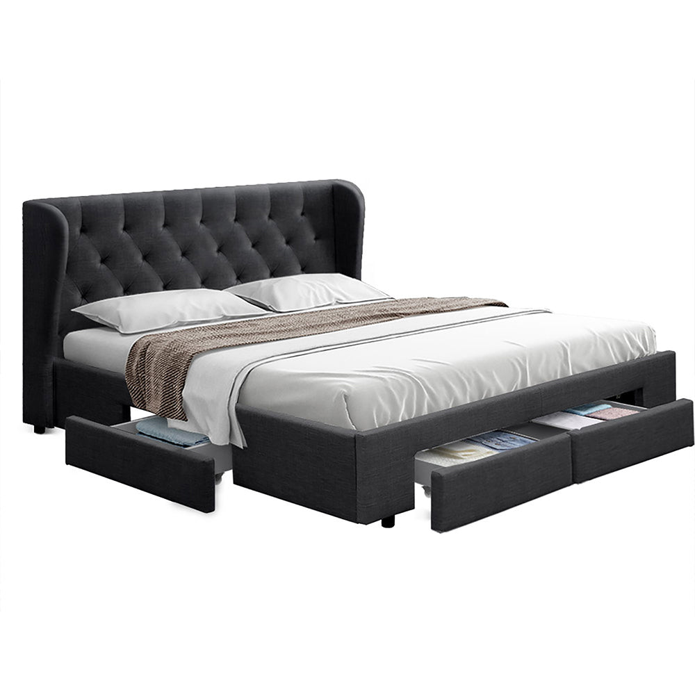 Artiss Bed Frame King Size with 4 Drawers Charcoal MILA