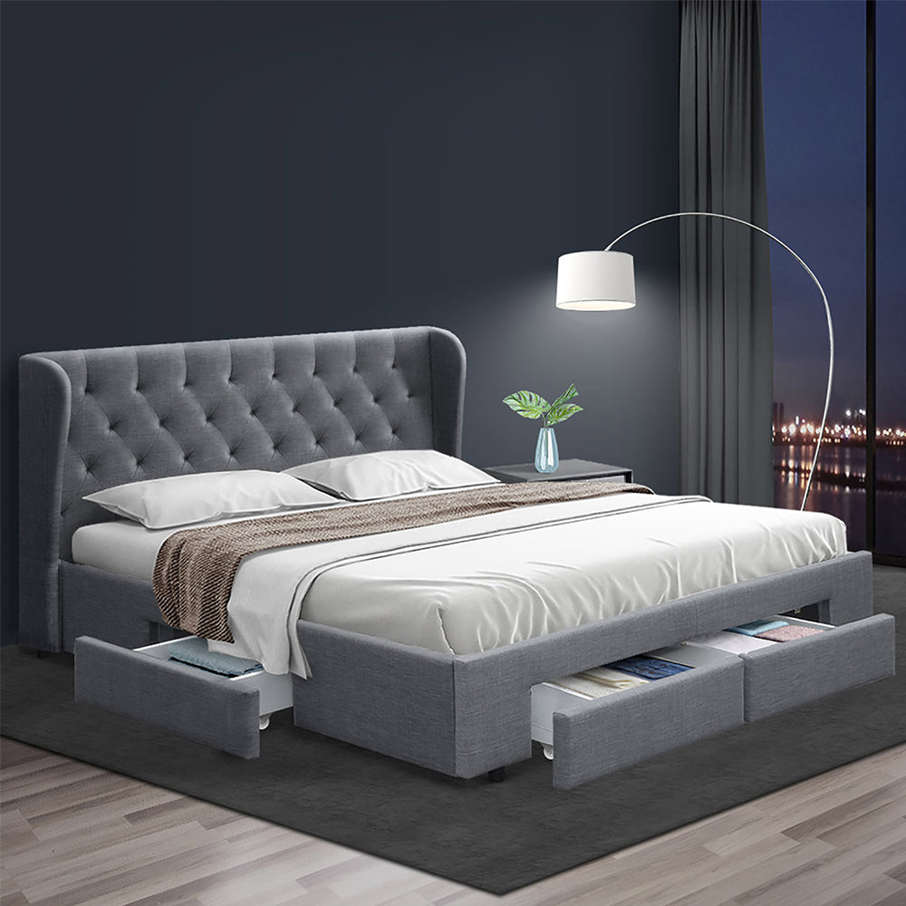 Artiss Bed Frame Queen Size with 4 Drawers Grey MILA