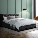 Artiss Bed Frame Double Size Gas Lift Base With Storage Black Leather Tiyo Collection