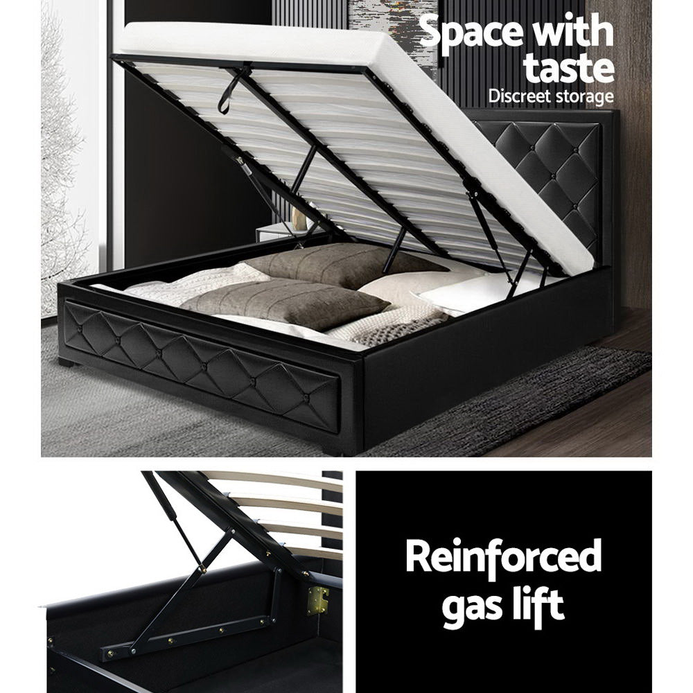 Artiss Bed Frame Queen Size Gas Lift Black TIYO