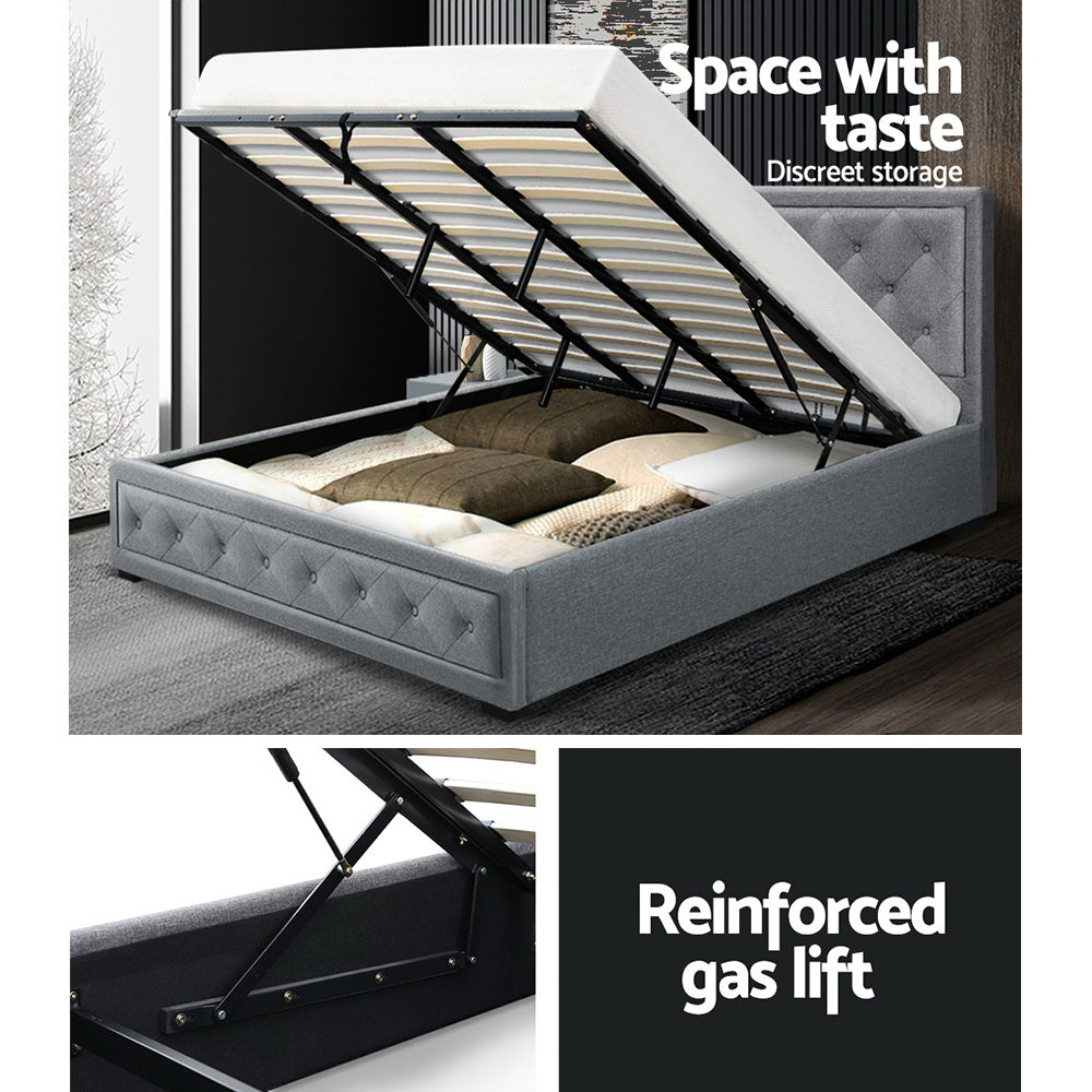 Artiss Bed Frame King Size Gas Lift Grey TIYO