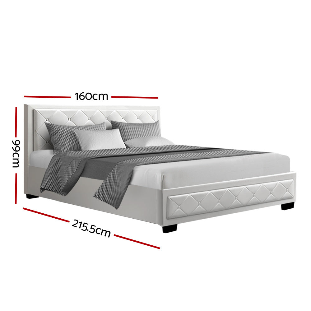 Artiss Bed Frame Queen Size Gas Lift White TIYO