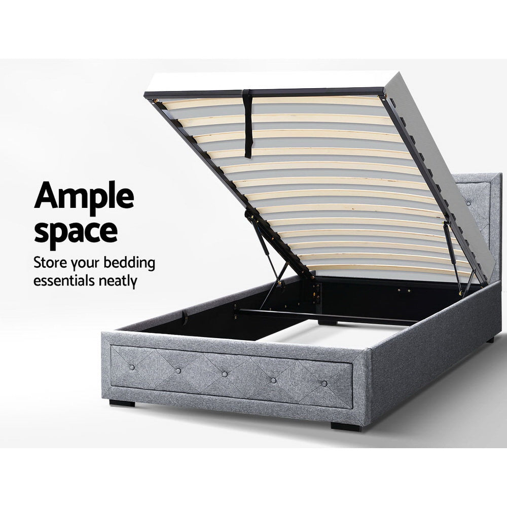 Artiss Bed Frame King Single Size Gas Lift Storage Mattress Base Wooden Grey