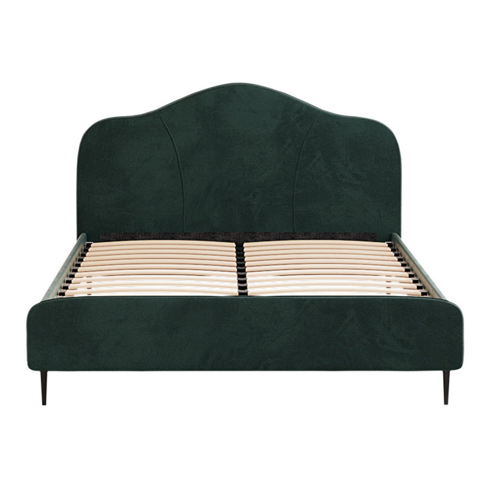 Artiss Bed Frame Queen Size Velvet Dark Green OLAN